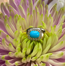 Load image into Gallery viewer, Turquoise and Diamond Halo Wide Band Ring