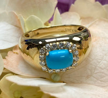 Load image into Gallery viewer, Turquoise and Diamond Halo Wide Band Ring
