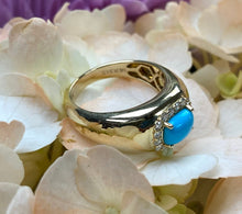 Load image into Gallery viewer, Turquoise and Diamond Halo Wide Band Ring