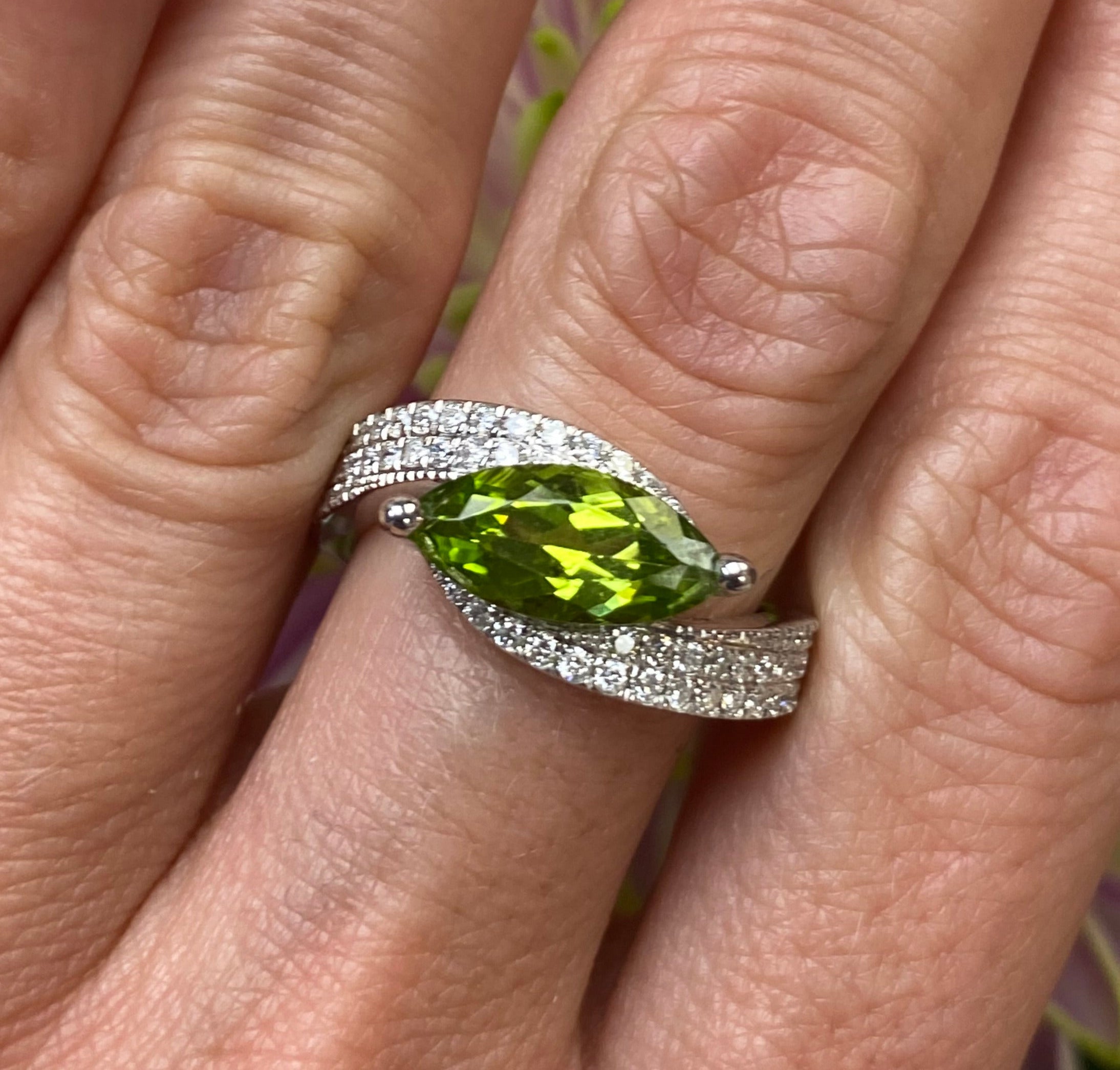 Marquise Peridot and Pave Diamond Ring