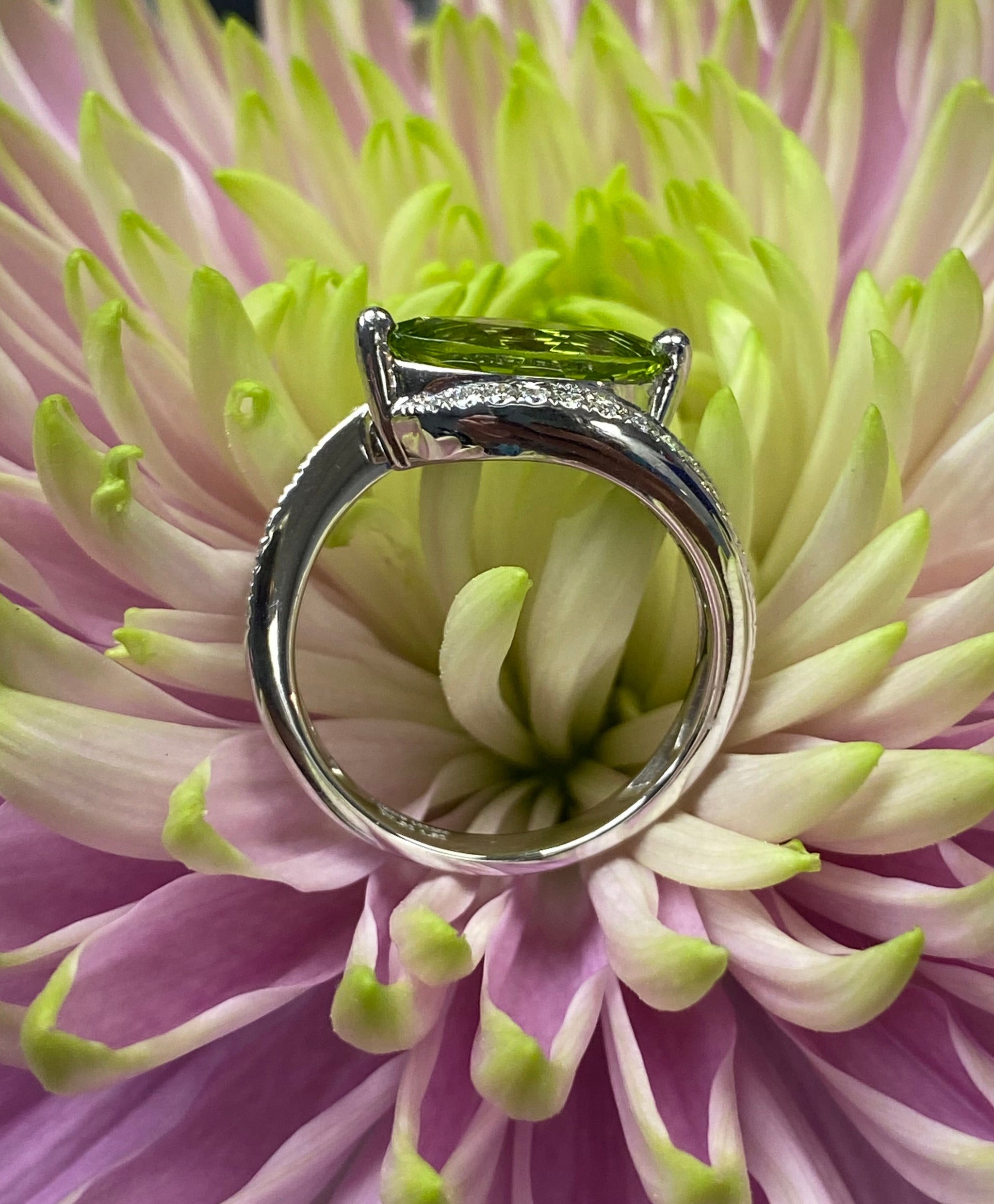 Marquise Peridot and Pave Diamond Ring