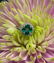 Load image into Gallery viewer, Emerald and Diamond Halo Ring