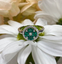 Load image into Gallery viewer, Emerald and Diamond Halo Ring