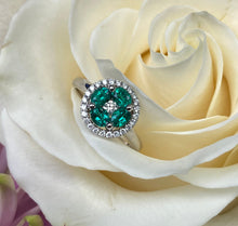 Load image into Gallery viewer, Emerald and Diamond Halo Ring