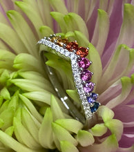 Load image into Gallery viewer, Rainbow Sapphire and Diamond V-Shaped Band