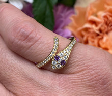 Load image into Gallery viewer, Amethyst Eyed Diamond Snake Ring