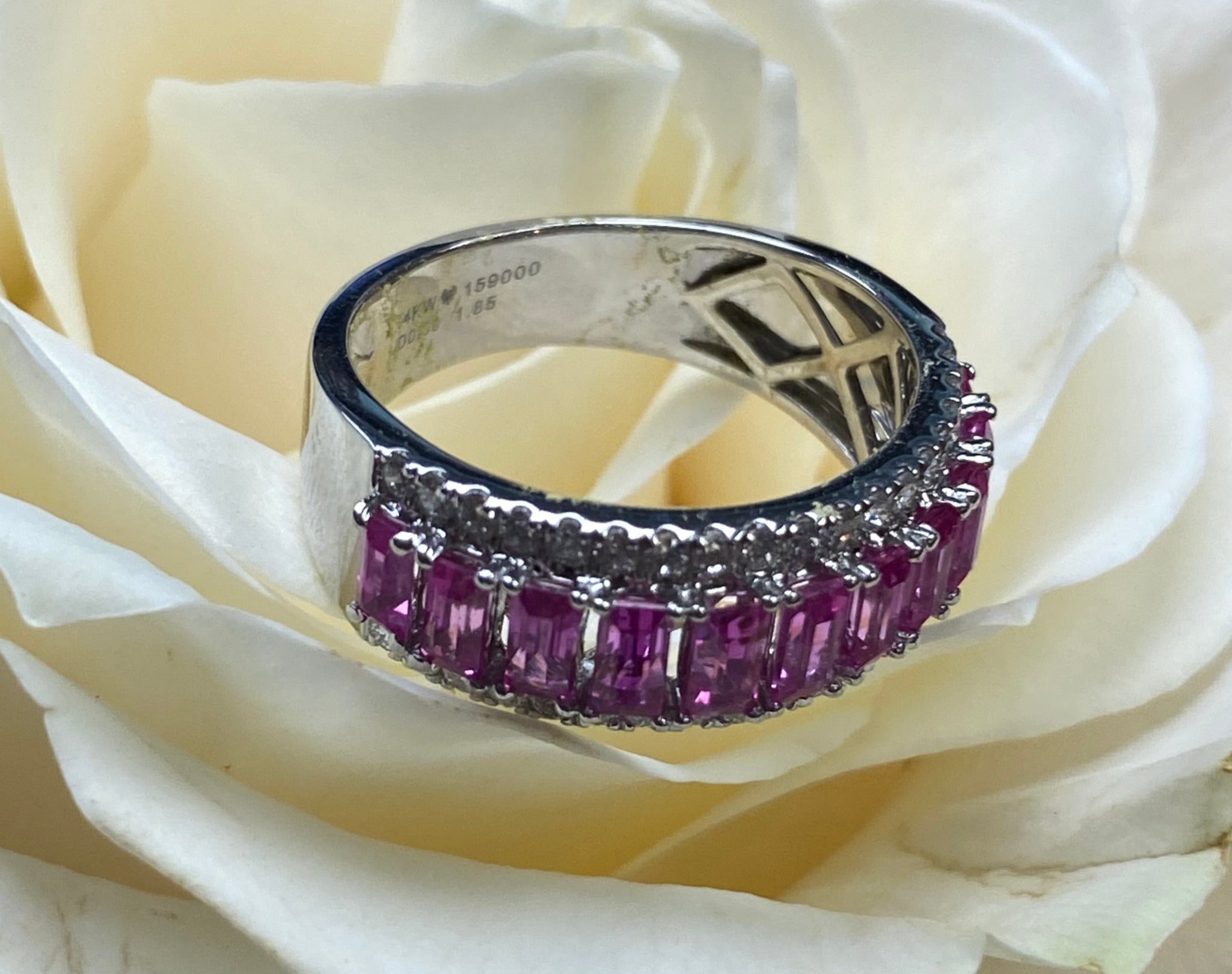 Pink Sapphire and Diamond Lined Band