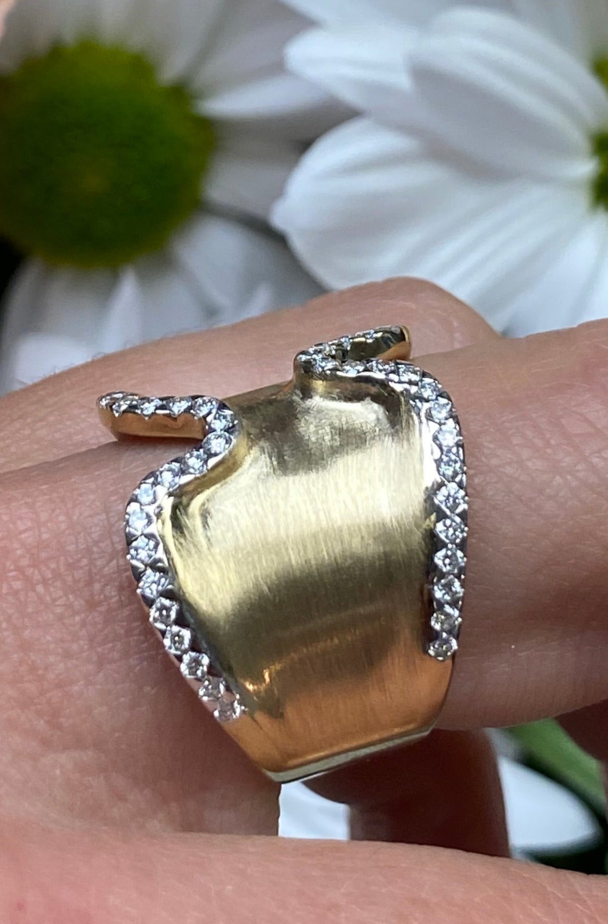 Bold Wavy Brushed Gold Wide Band Ring