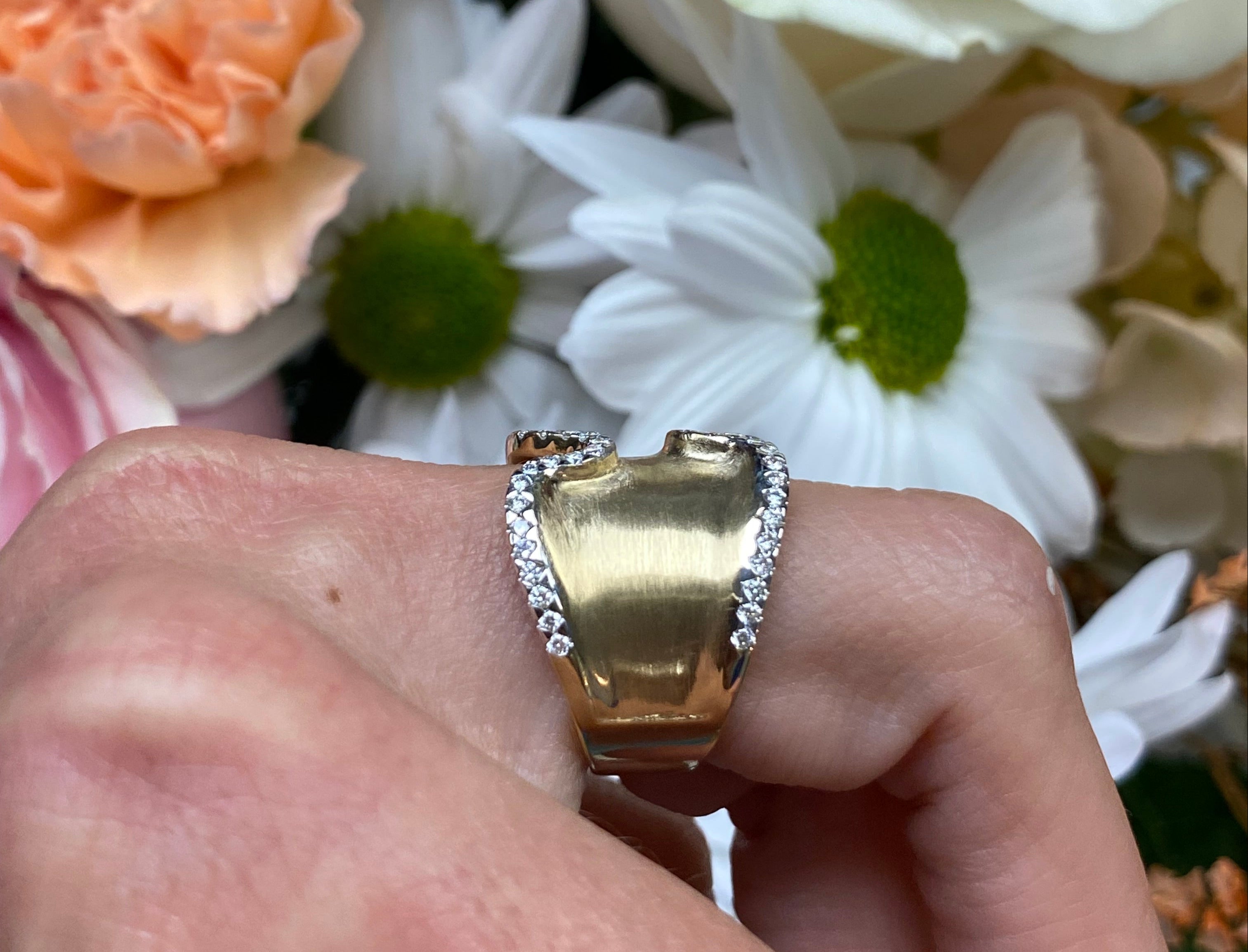 Bold Wavy Brushed Gold Wide Band Ring
