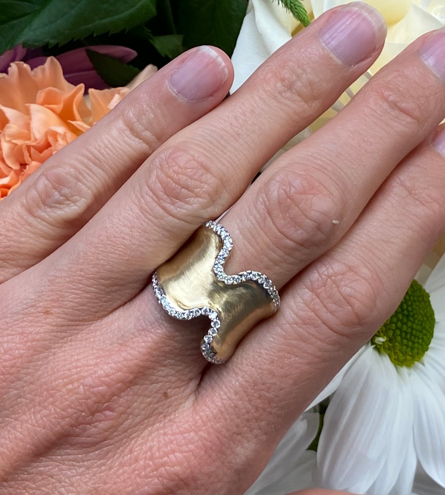 Bold Wavy Brushed Gold Wide Band Ring
