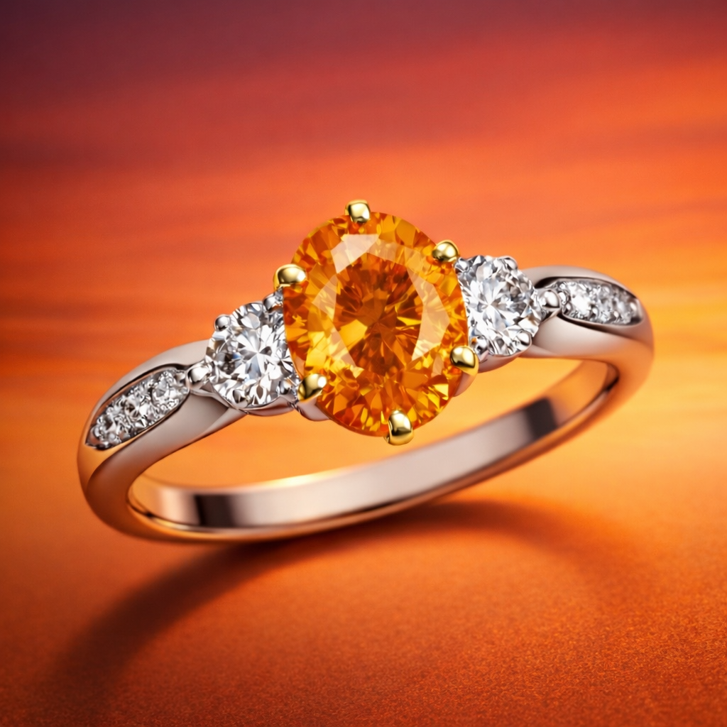 The Sunset Trilogy Orange Sapphire and Diamond Ring