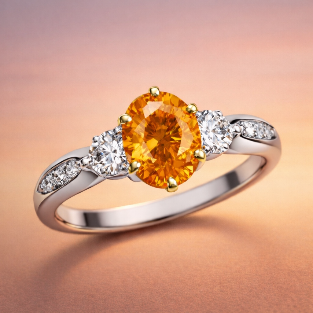 The Sunset Trilogy Orange Sapphire and Diamond Ring