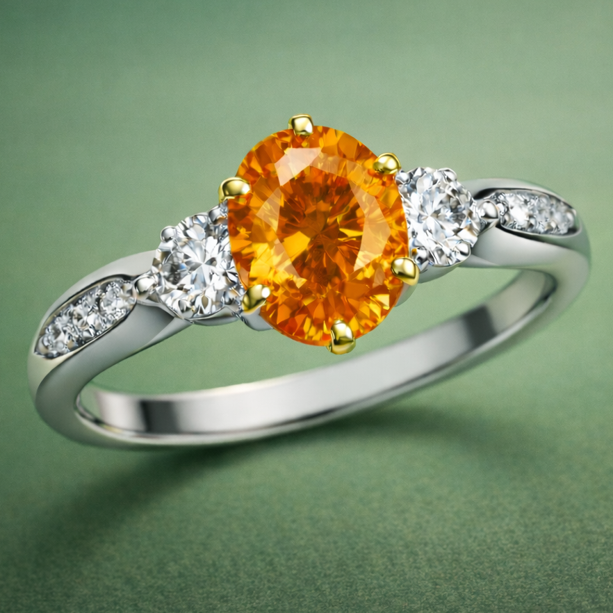 The Sunset Trilogy Orange Sapphire and Diamond Ring