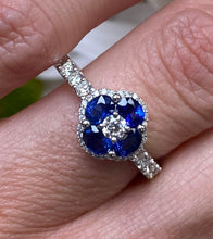 Load image into Gallery viewer, Sapphire and Diamond Flower Cluster Ring
