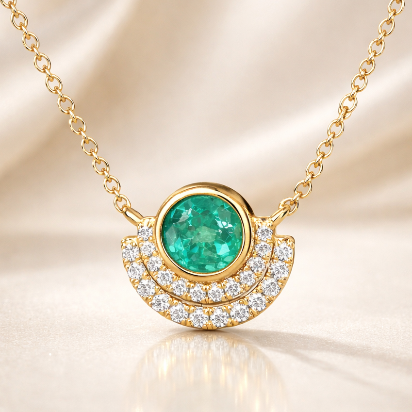 Emerald & Diamond Happy Halo Necklace