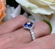 Load image into Gallery viewer, Sapphire and Diamond Flower Cluster Ring
