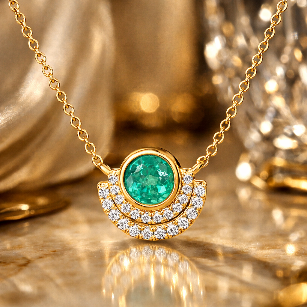 Emerald & Diamond Happy Halo Necklace