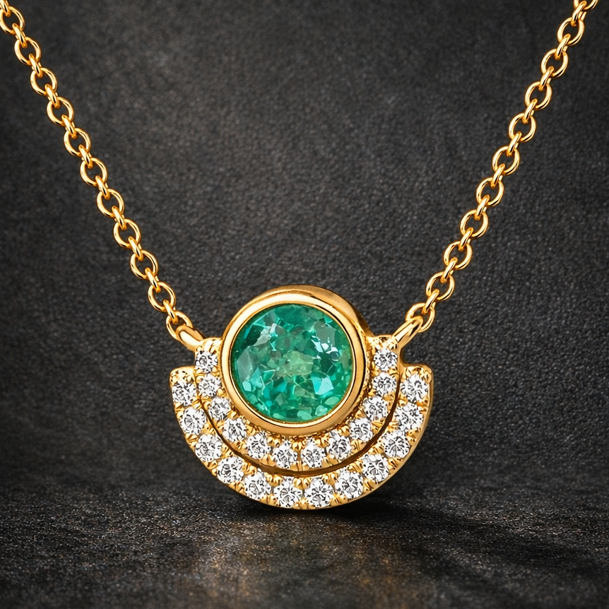 Emerald & Diamond Happy Halo Necklace