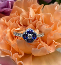 Load image into Gallery viewer, Sapphire and Diamond Flower Cluster Ring