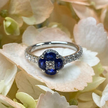 Load image into Gallery viewer, Sapphire and Diamond Flower Cluster Ring