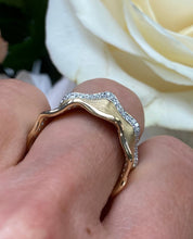 Load image into Gallery viewer, Wide Ruffle Diamond and Brush Yellow Gold Ring