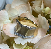 Load image into Gallery viewer, Wide Ruffle Diamond and Brush Yellow Gold Ring