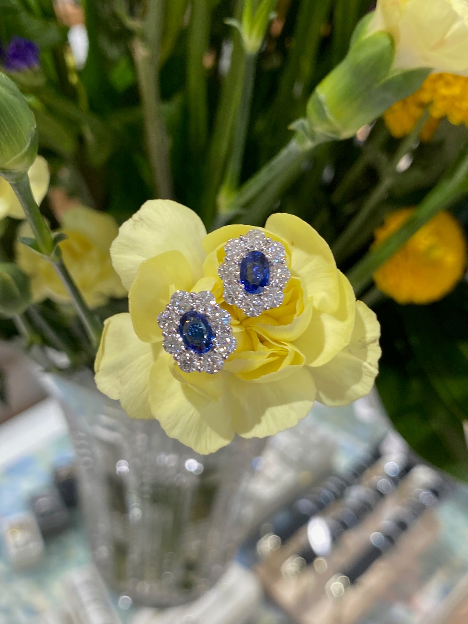 Midnight Bloom Sapphire and Diamond Earrings
