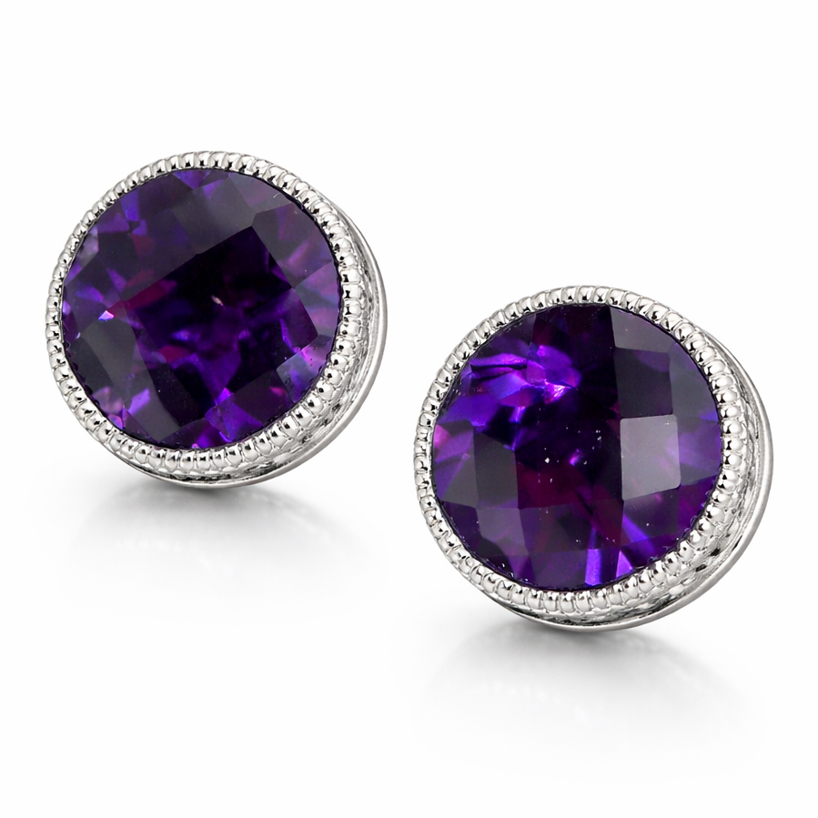 Royal Amethyst Milgrain Stud Earrings