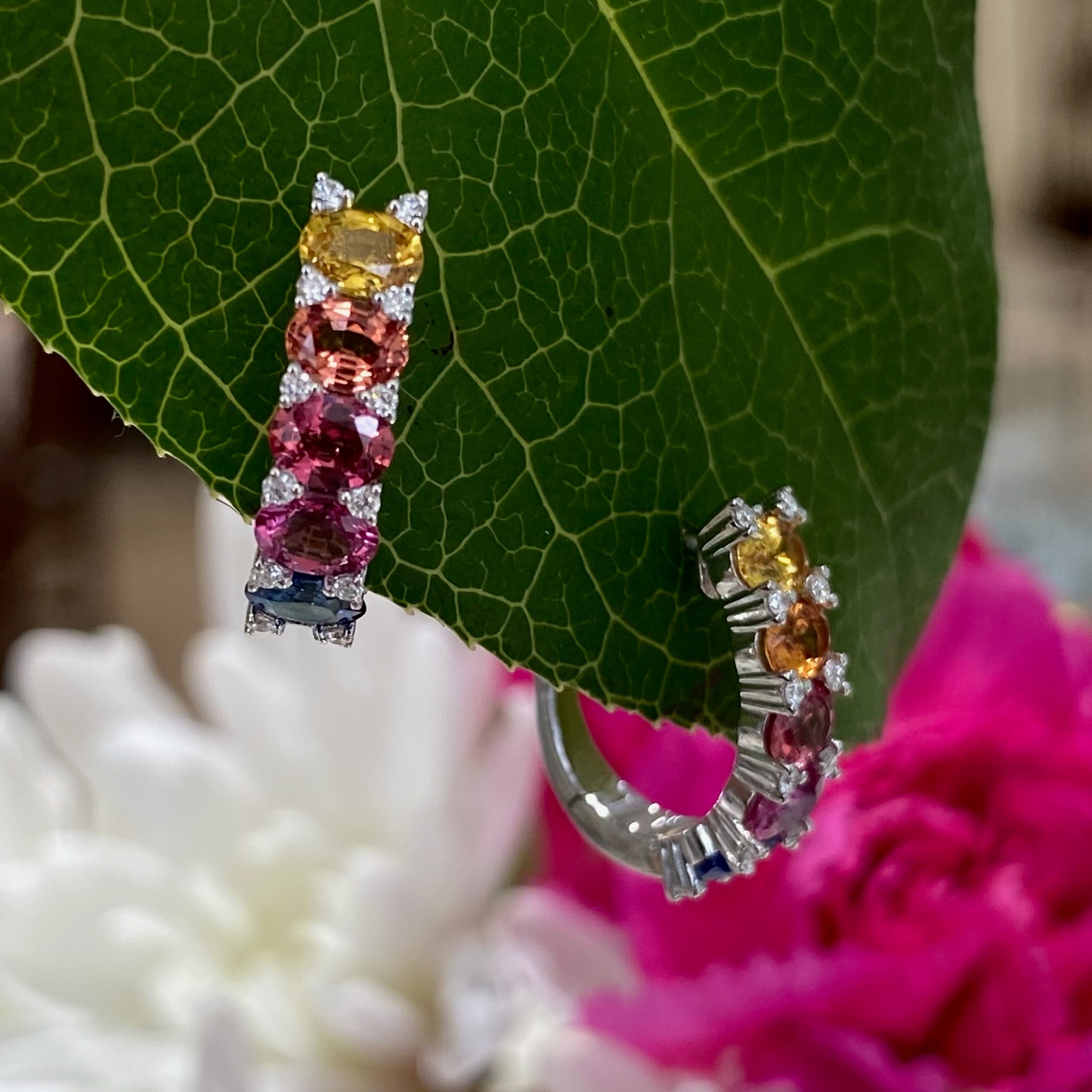 Rainbow Radiance Sapphire & Diamond Hoop Earrings