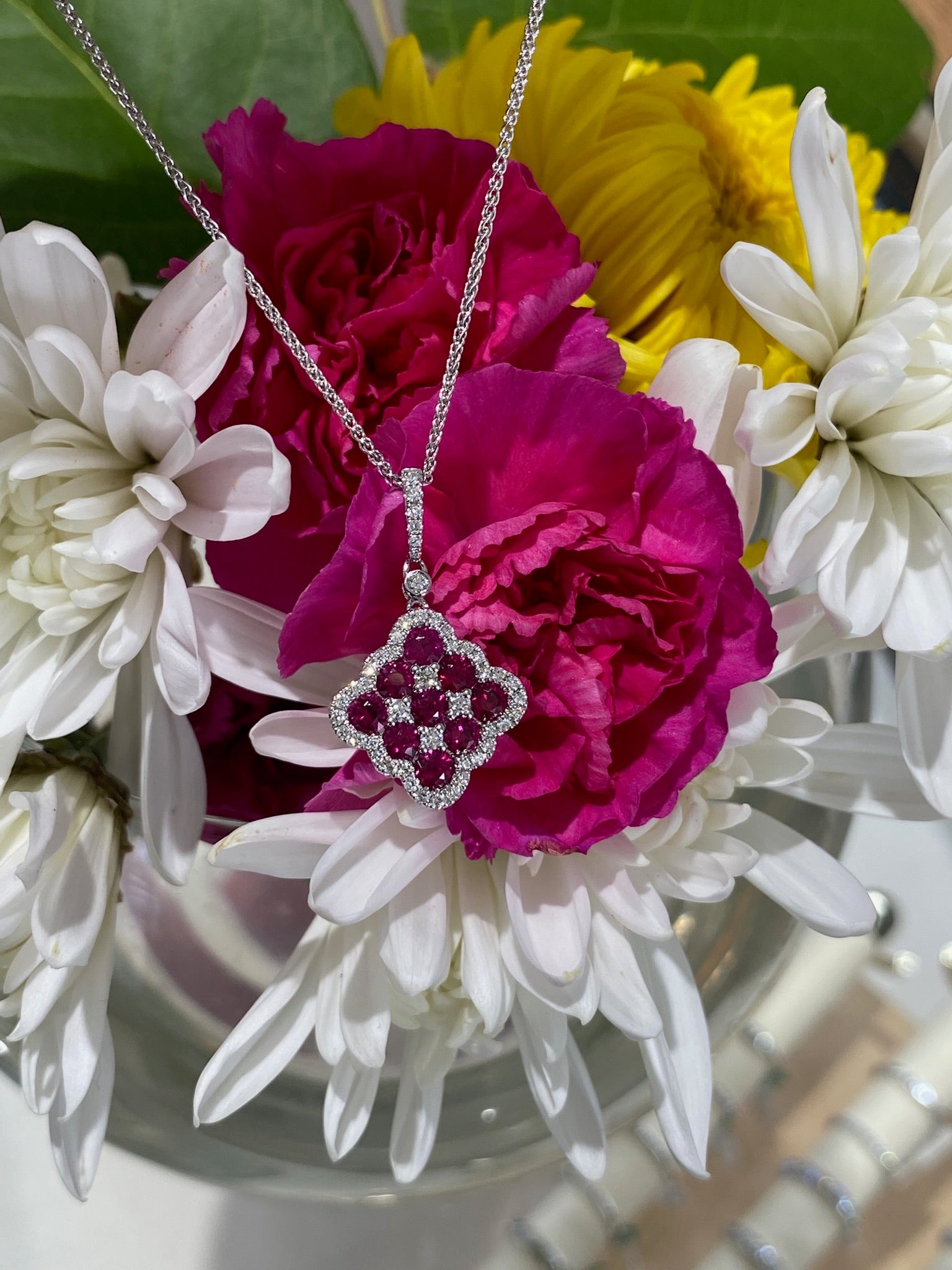 Crimson Clover Ruby & Diamond Pendant