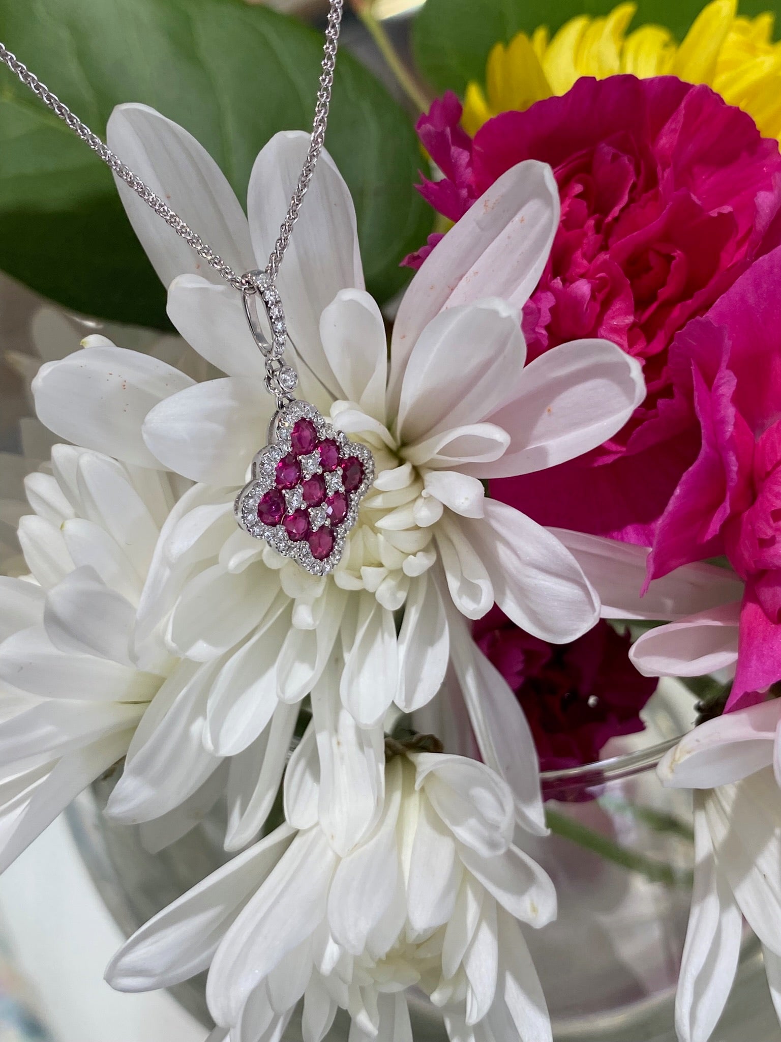 Crimson Clover Ruby & Diamond Pendant