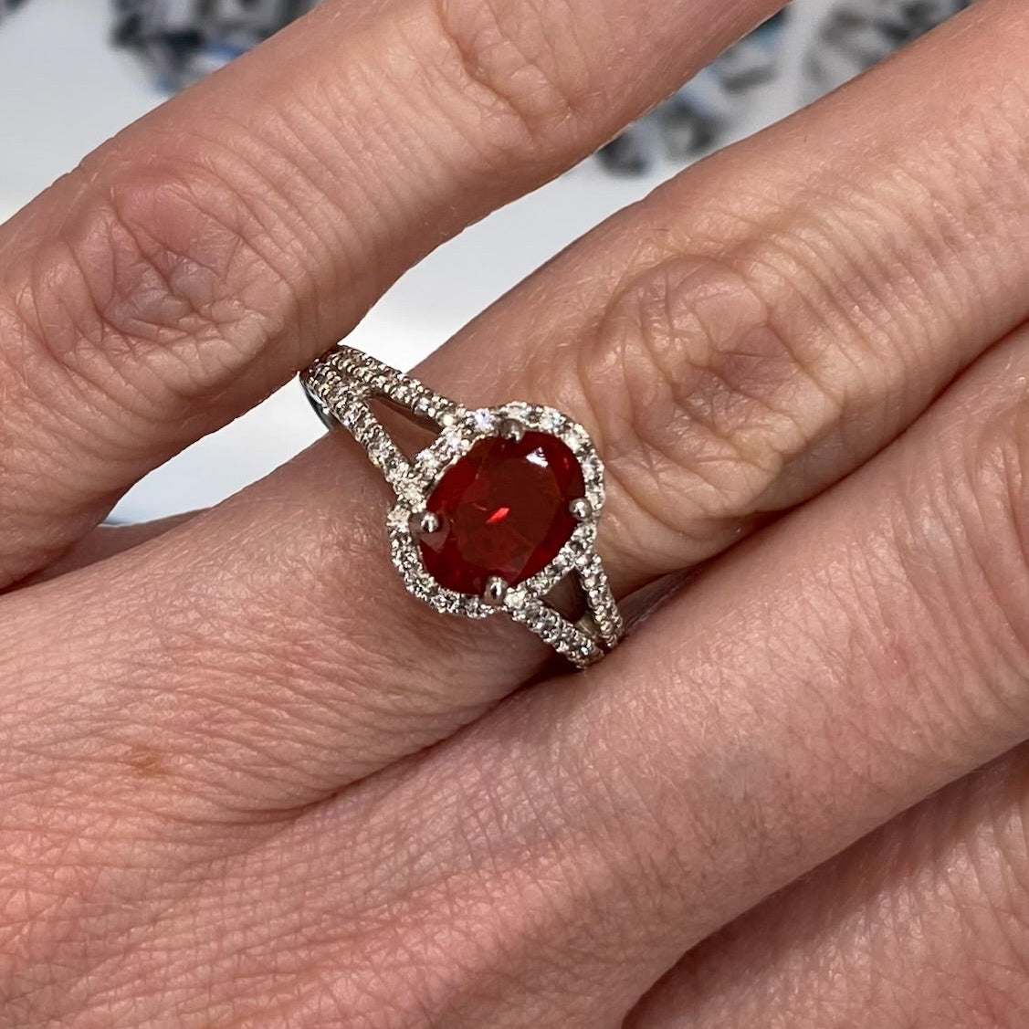 Ember Veil Fire Opal and Diamond Ring