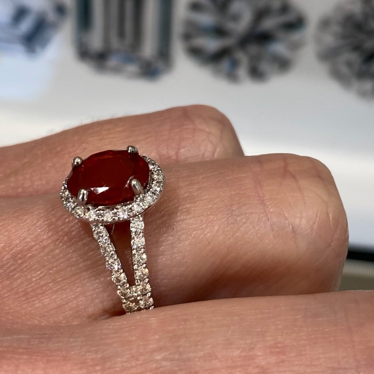 Ember Veil Fire Opal and Diamond Ring