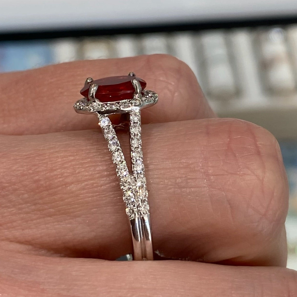Ember Veil Fire Opal and Diamond Ring