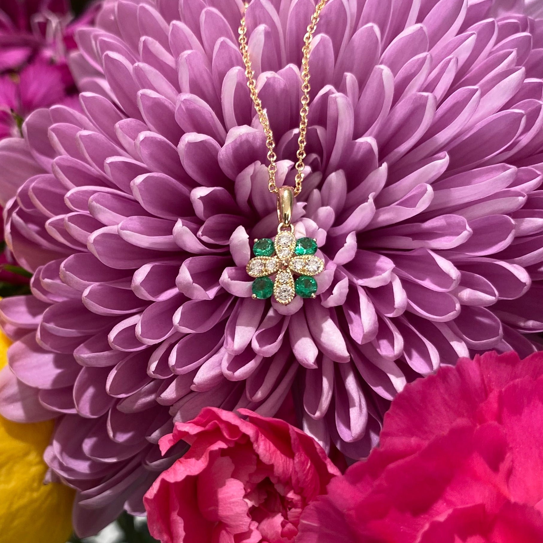Emerald Blossom Diamond Necklace
