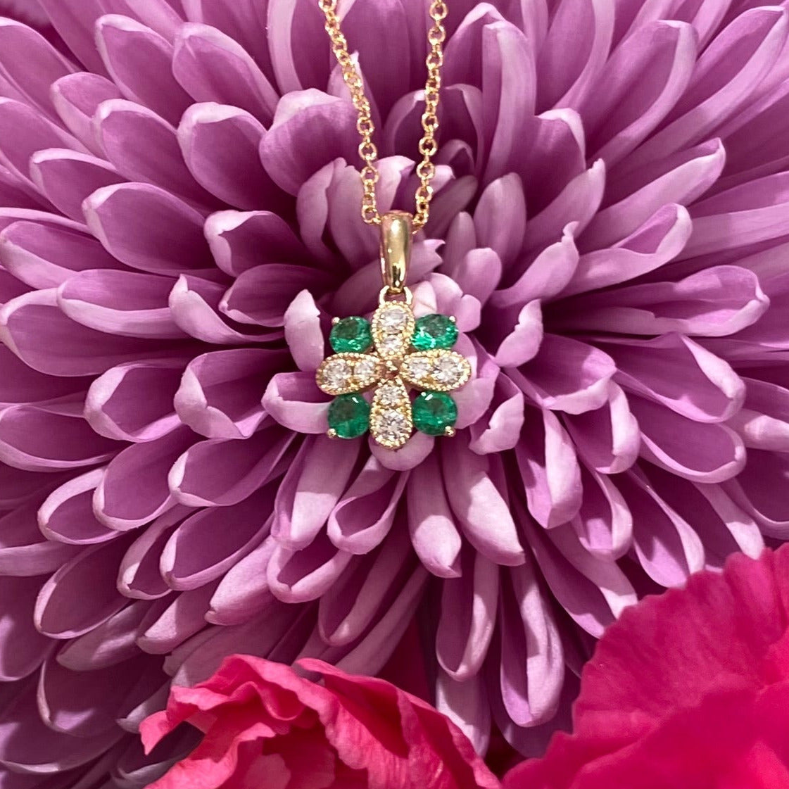 Emerald Blossom Diamond Necklace