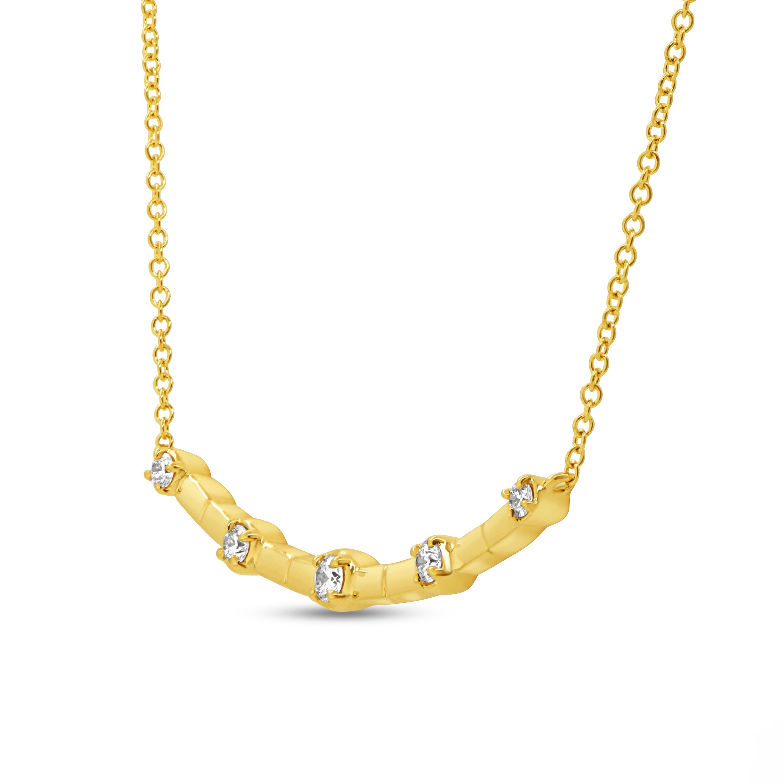14k Yellow Gold and Diamond Curved Bar Necklace