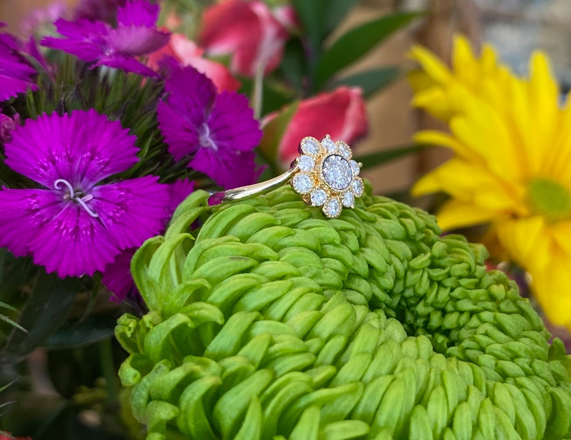 Golden Petal Diamond Ring