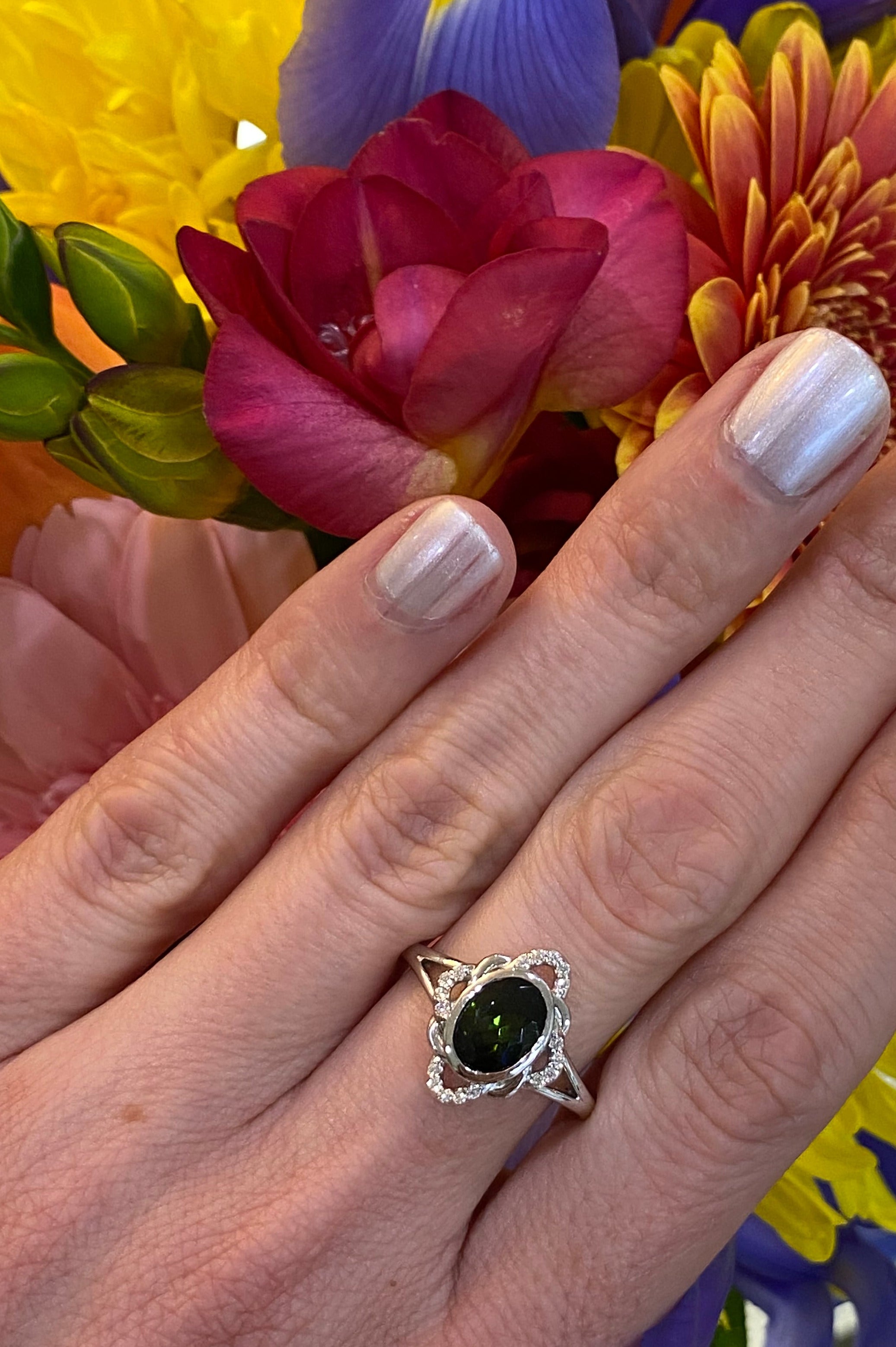 Green Tourmaline and Diamond Woven Loop Ring