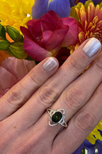 Load image into Gallery viewer, Green Tourmaline and Diamond Woven Loop Ring