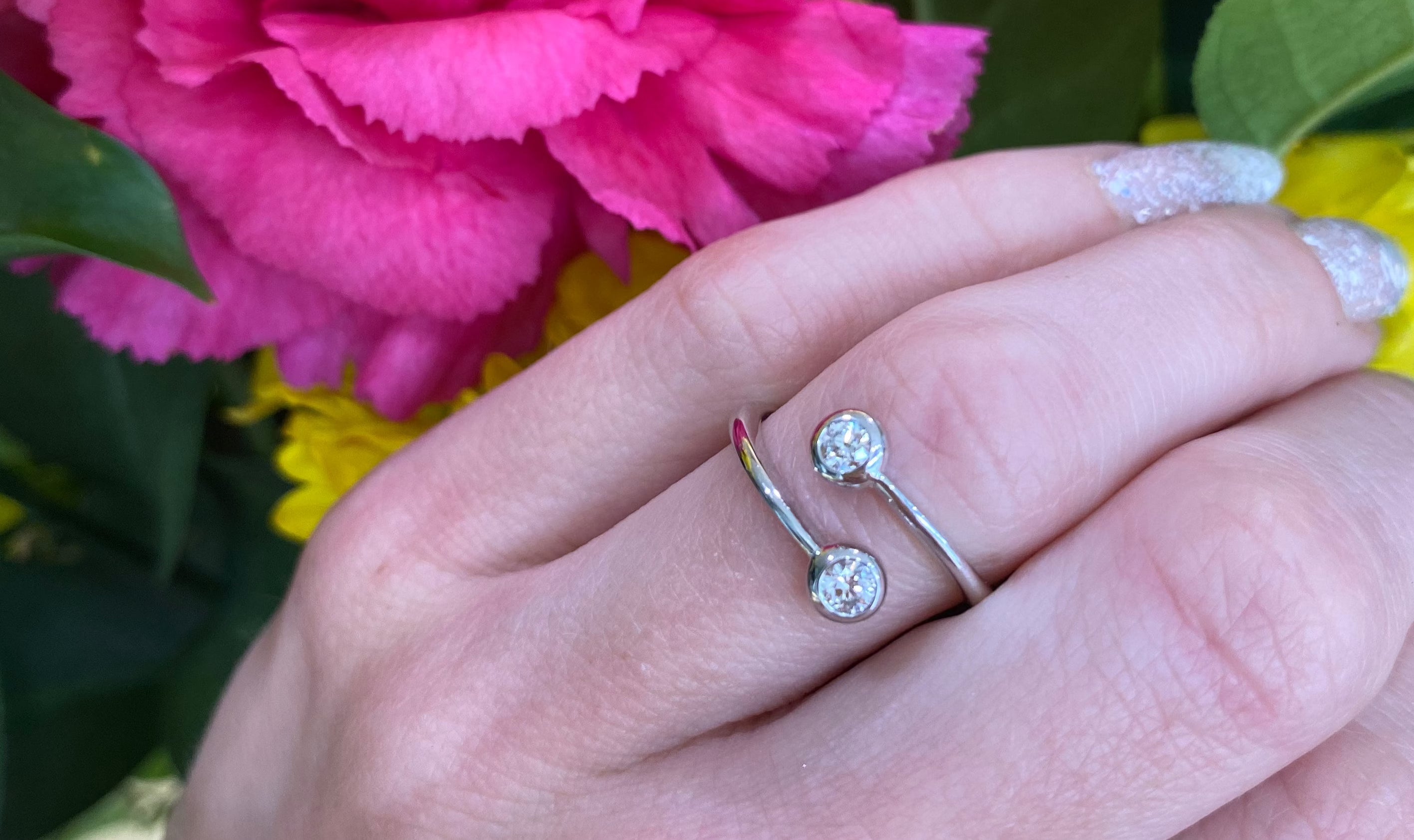 White Gold and Diamond Bypass Style Ring