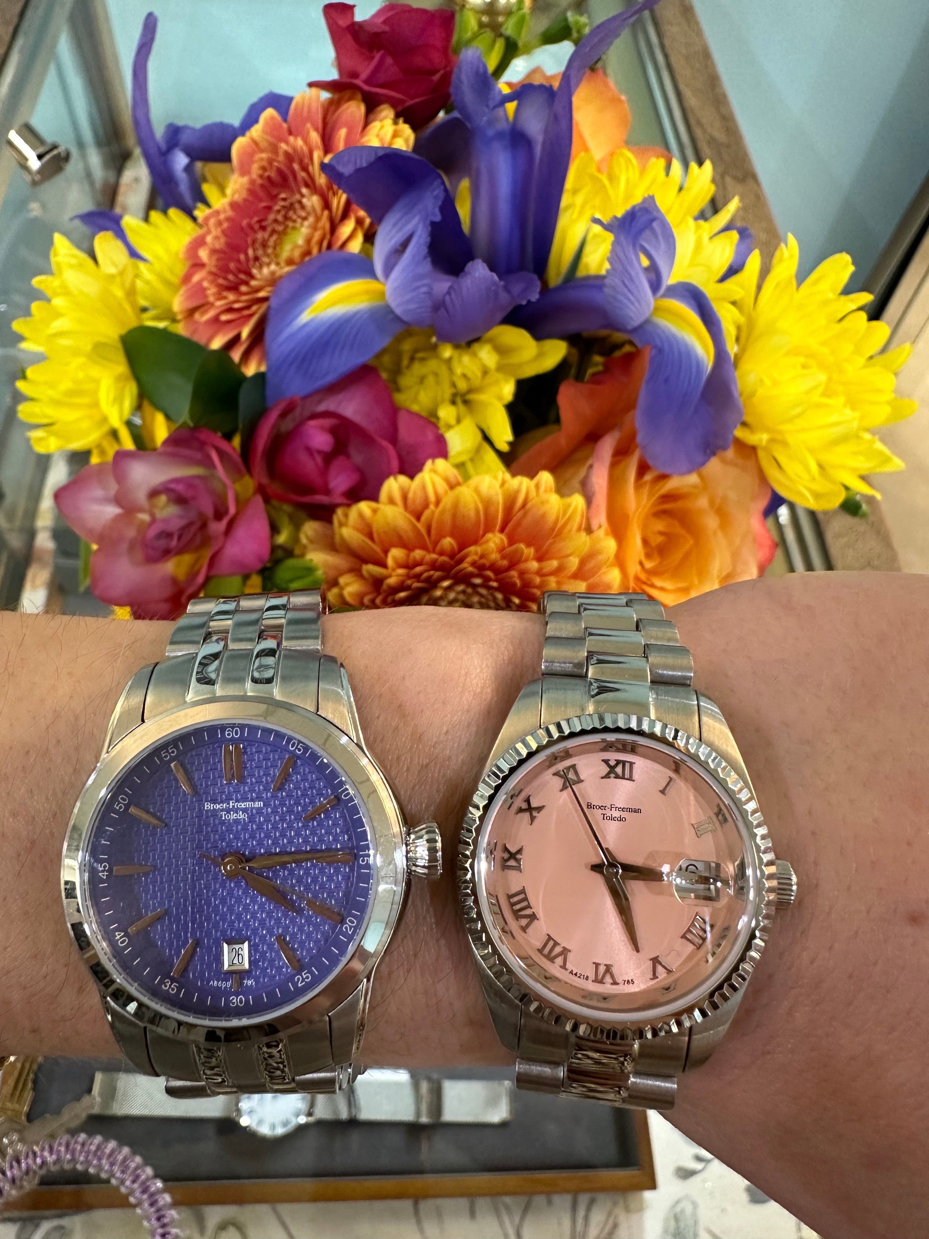 Salmon Mother of Pearl Dial Silver Toned Bracelet Watch