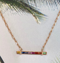 Load image into Gallery viewer, Rose Gold Rainbow Sapphire Bar Necklace