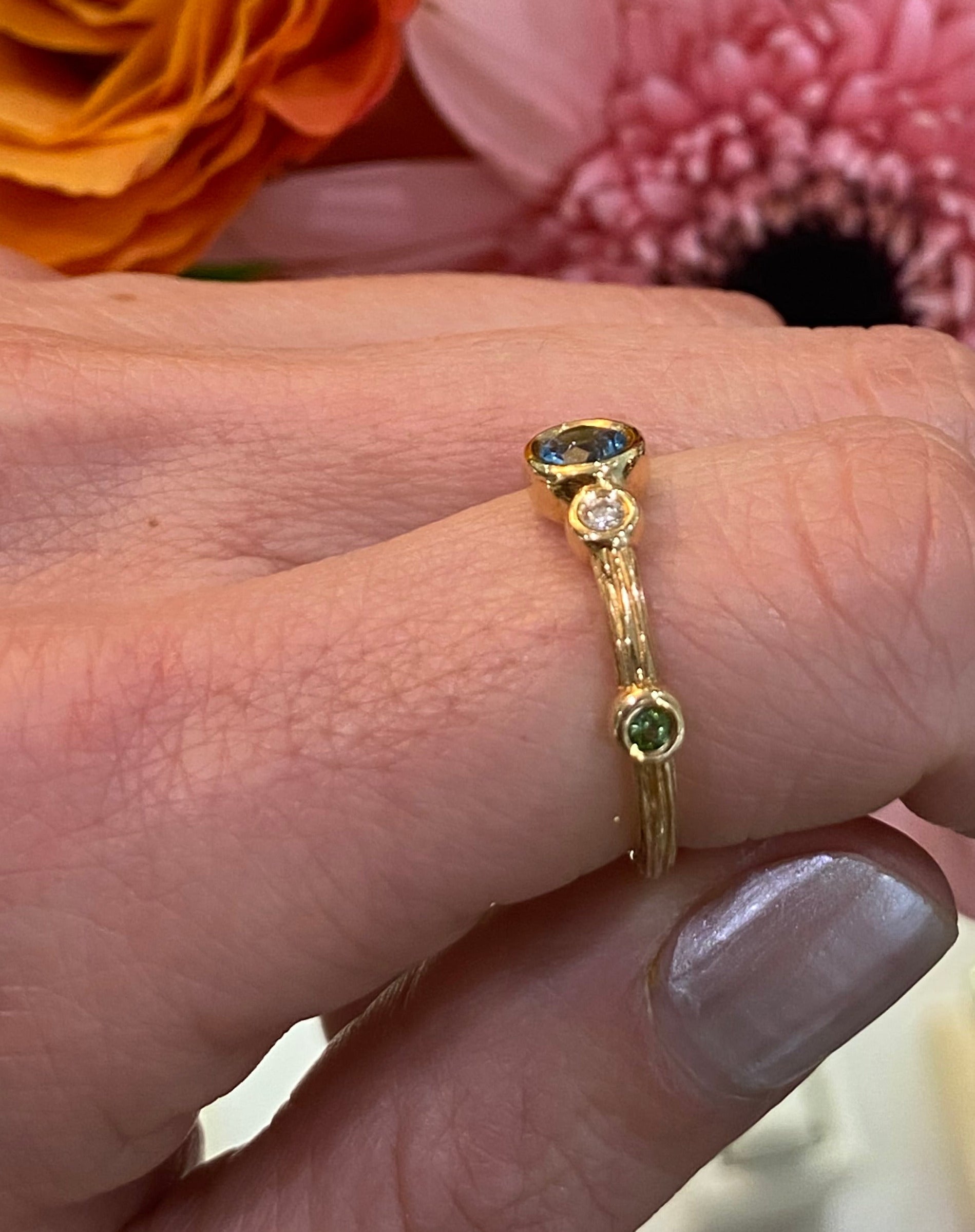 Yellow Gold Multi Gemstone Stackable Ring