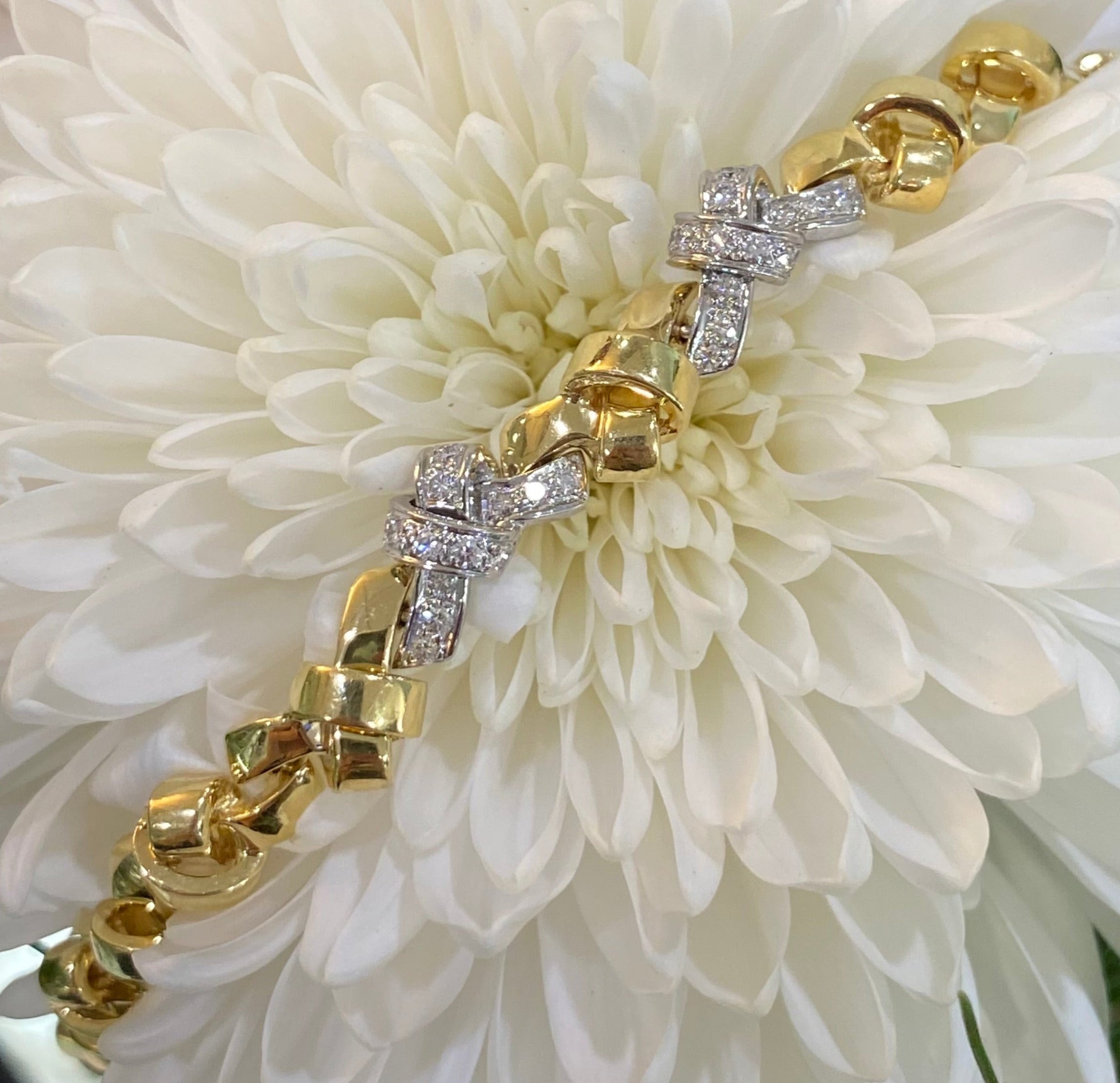 Vintage Bow 18K Yellow Gold and Platinum Diamond Bracelet