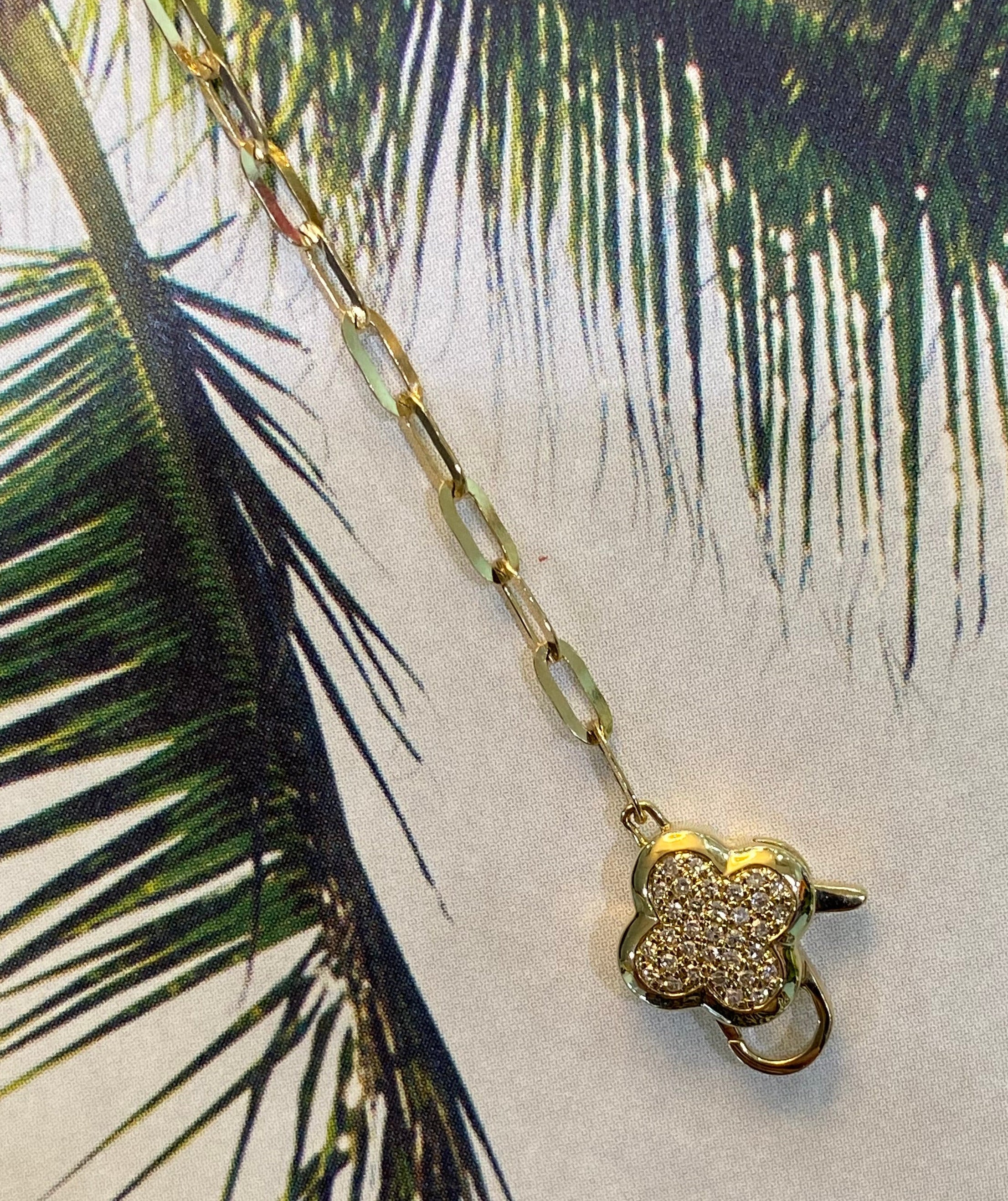 Yellow Gold Diamond Quatrefoil Clasp Paper Clip Bracelet