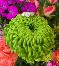 Load image into Gallery viewer, Three Diamond Round & Pear Yellow Gold Engagement Ring