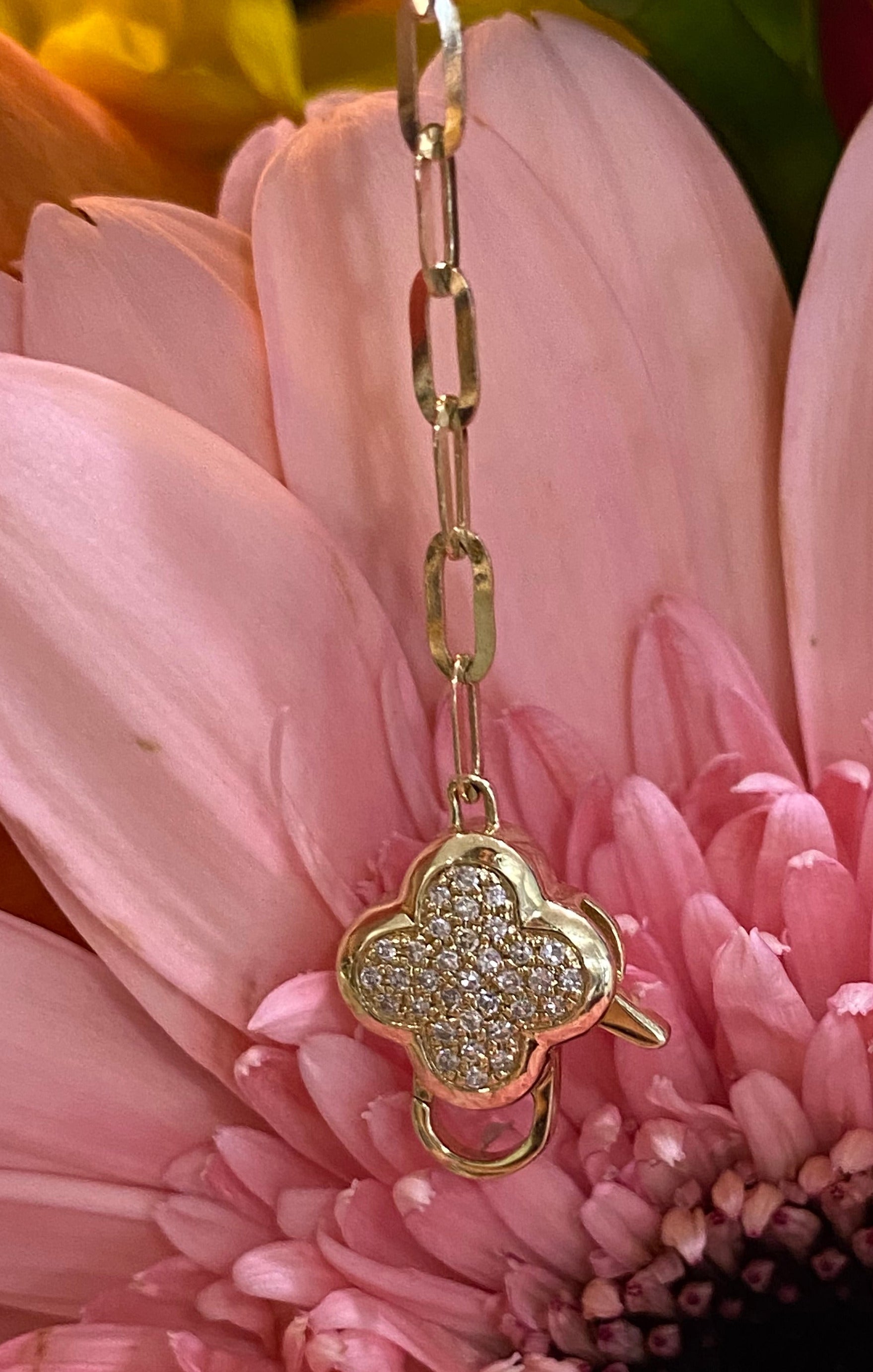 Yellow Gold Diamond Quatrefoil Clasp Paper Clip Bracelet