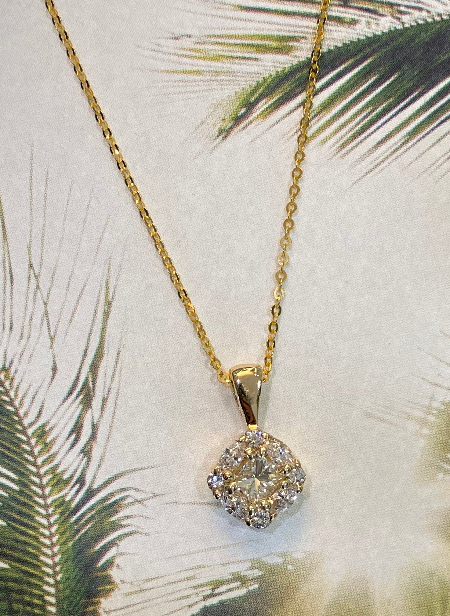 One-of-a-Kind Princess Cut Diamond Halo Pendant Necklace