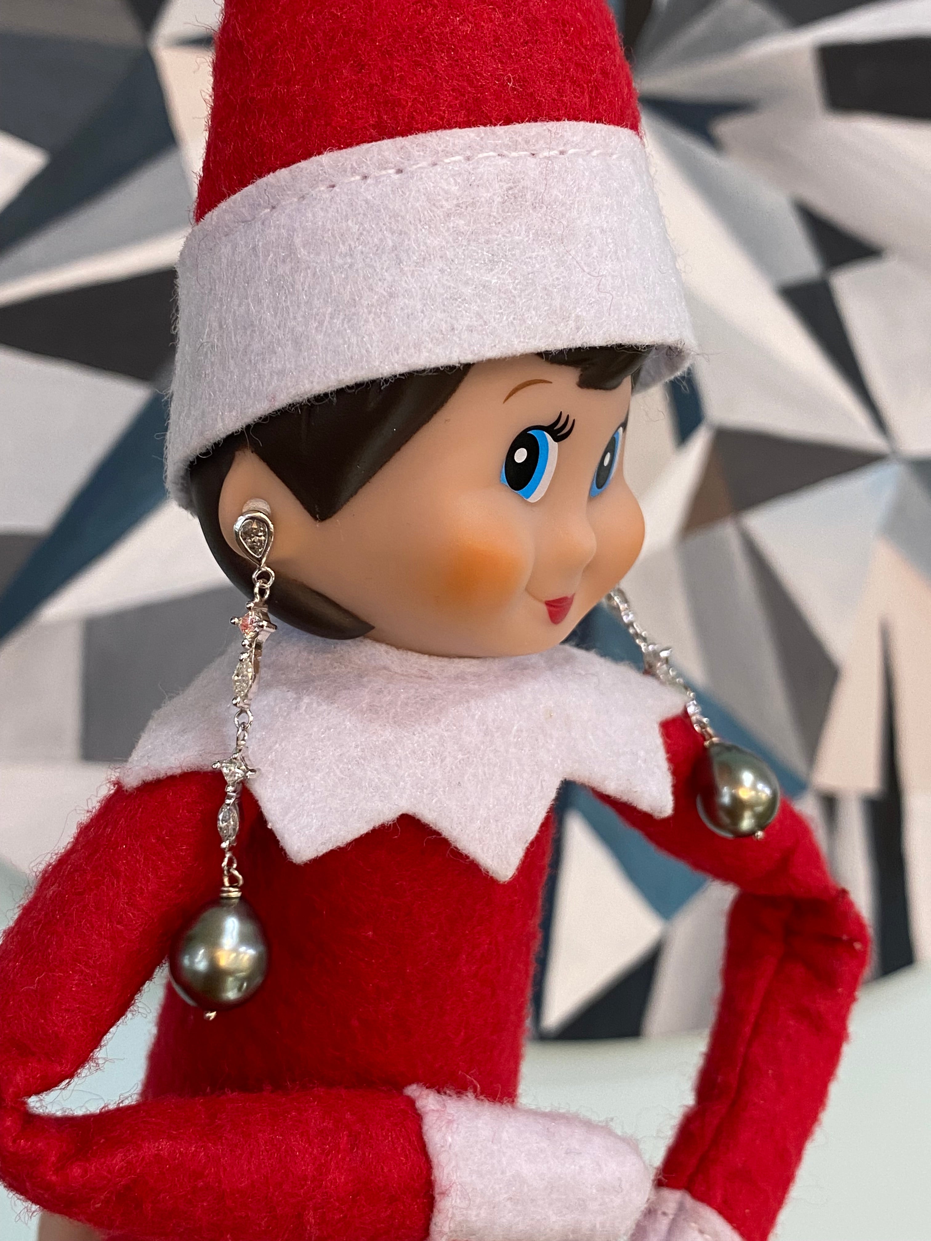 Dainty Diamond & Tahitian Pearl Drop Earrings